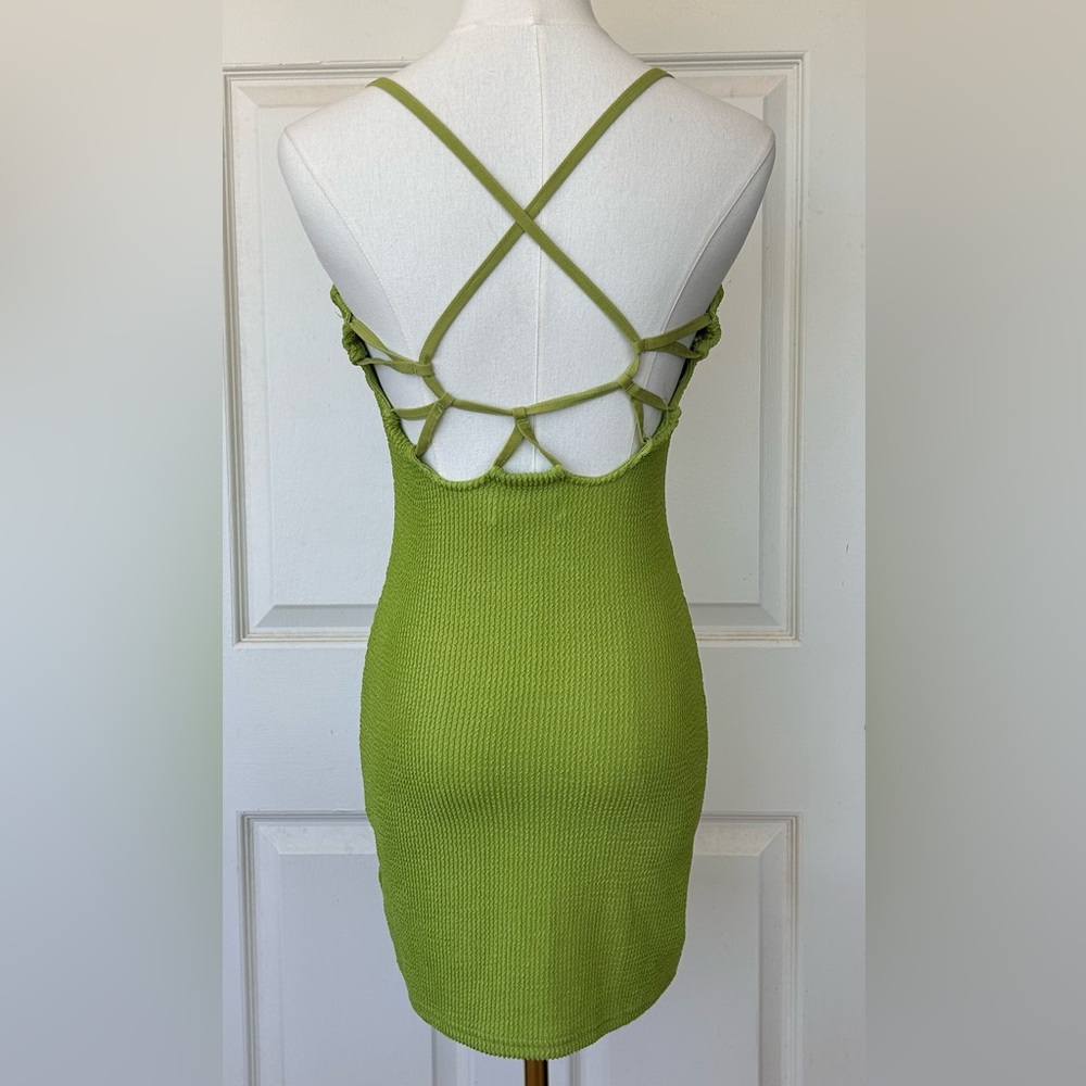 Urban Outfitters Ribbed Mini Dress Open Back Bodycon Lime Size Medium - Picture 4 of 9